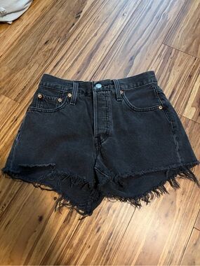 Levi's 501 High Waisted Black Frayed Hem Cutoff Denim Shorts